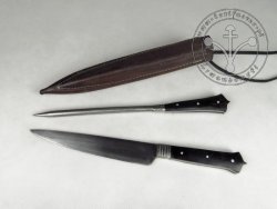 KS-024A Duży komplet biesiadny - nóż ze szpikulcem w rogowej oprawie.